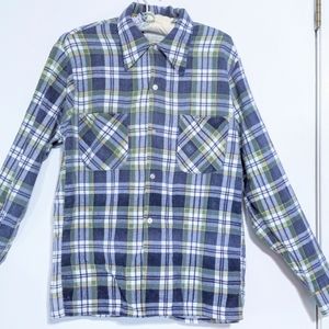 Vintage 70s Sears Mens Store Kings Road Blue Plaid Perma Prest Flannel Shirt Sm